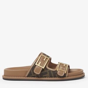 New Fendi Feel Brown FF fabric slides $995 39.5